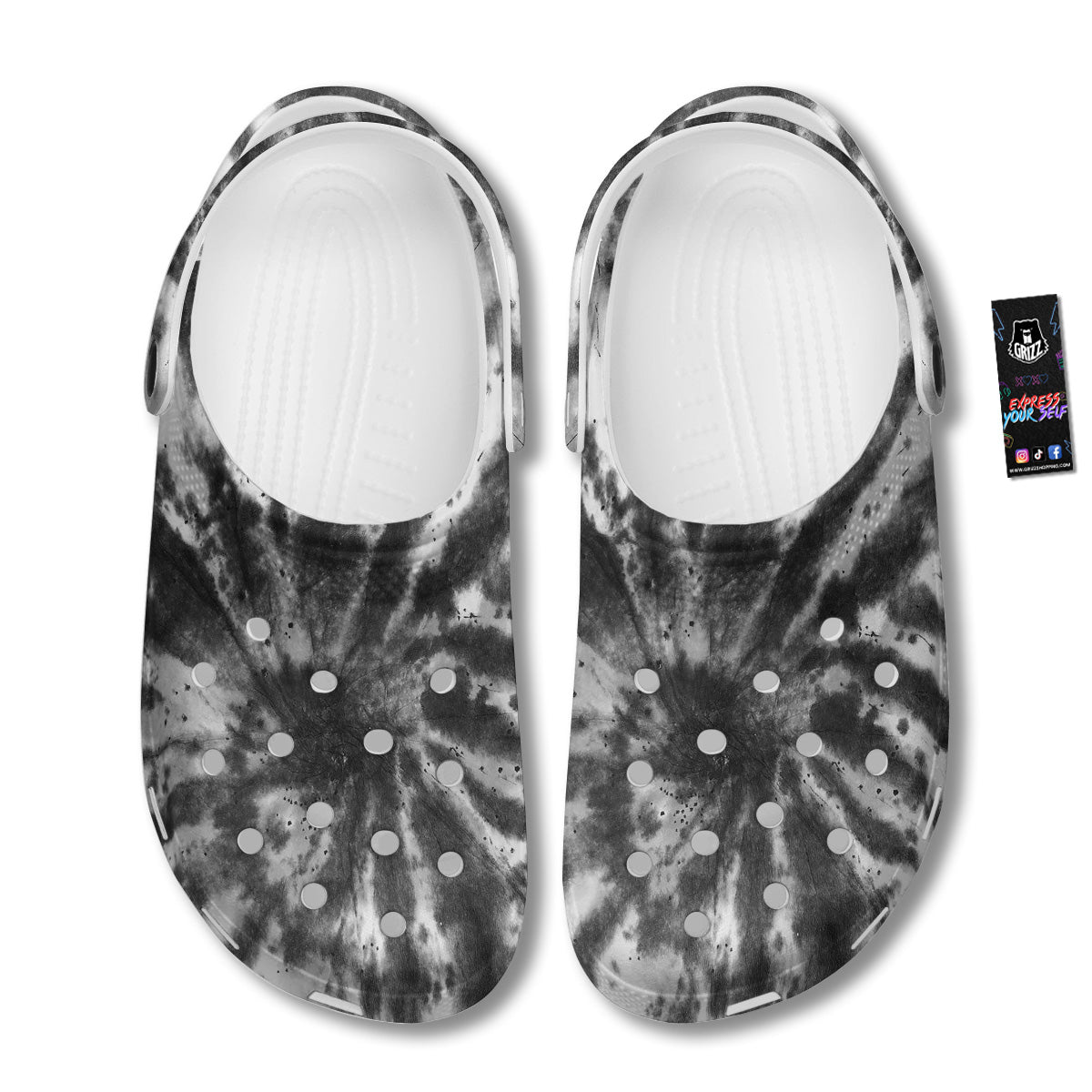 Tie Dye Black White Print Pattern Clog-grizzshop
