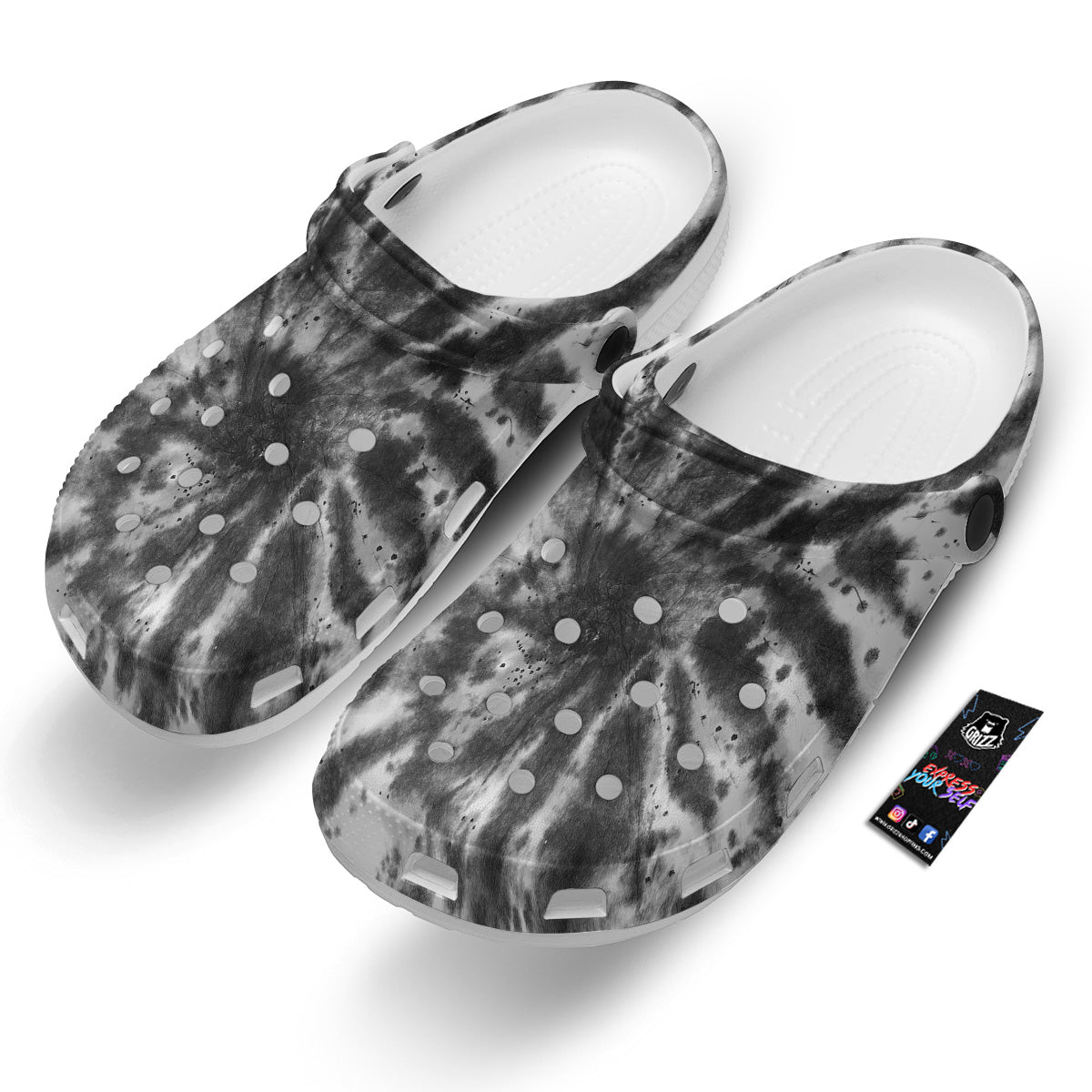 Tie Dye Black White Print Pattern Clog-grizzshop