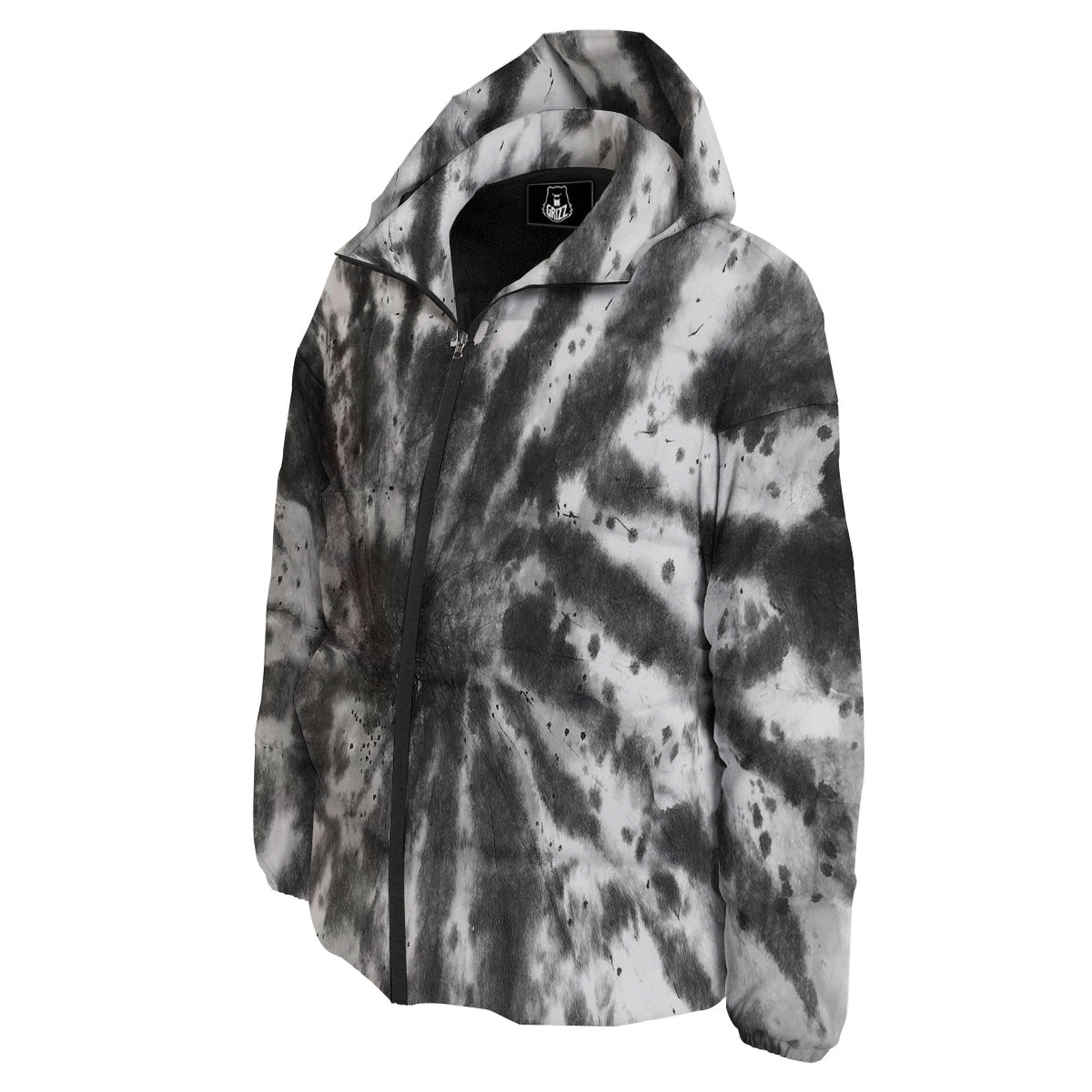 Tie Dye Black White Print Pattern Down Jacket-grizzshop