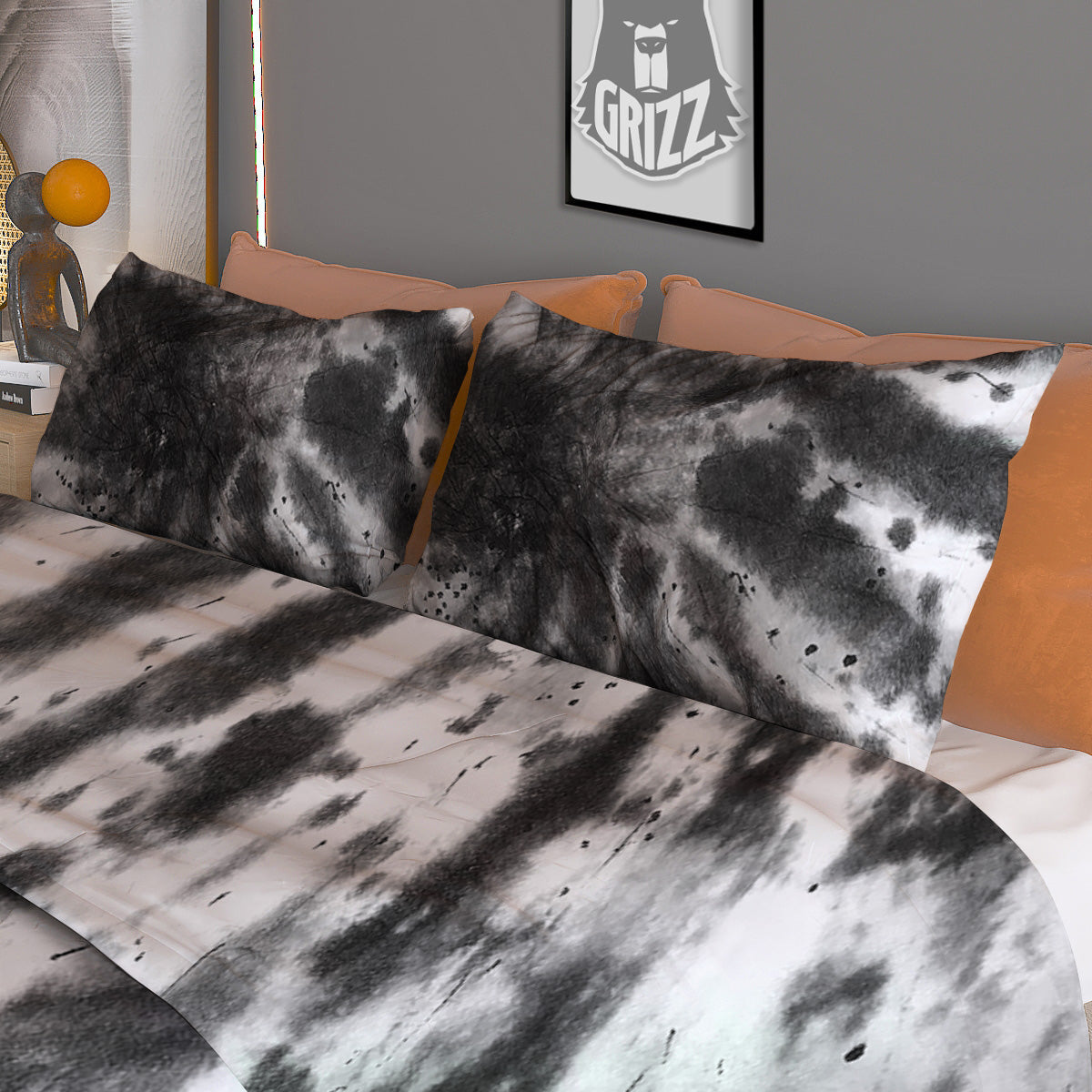 Tie Dye Black White Print Pattern Duvet Cover Bedding Set