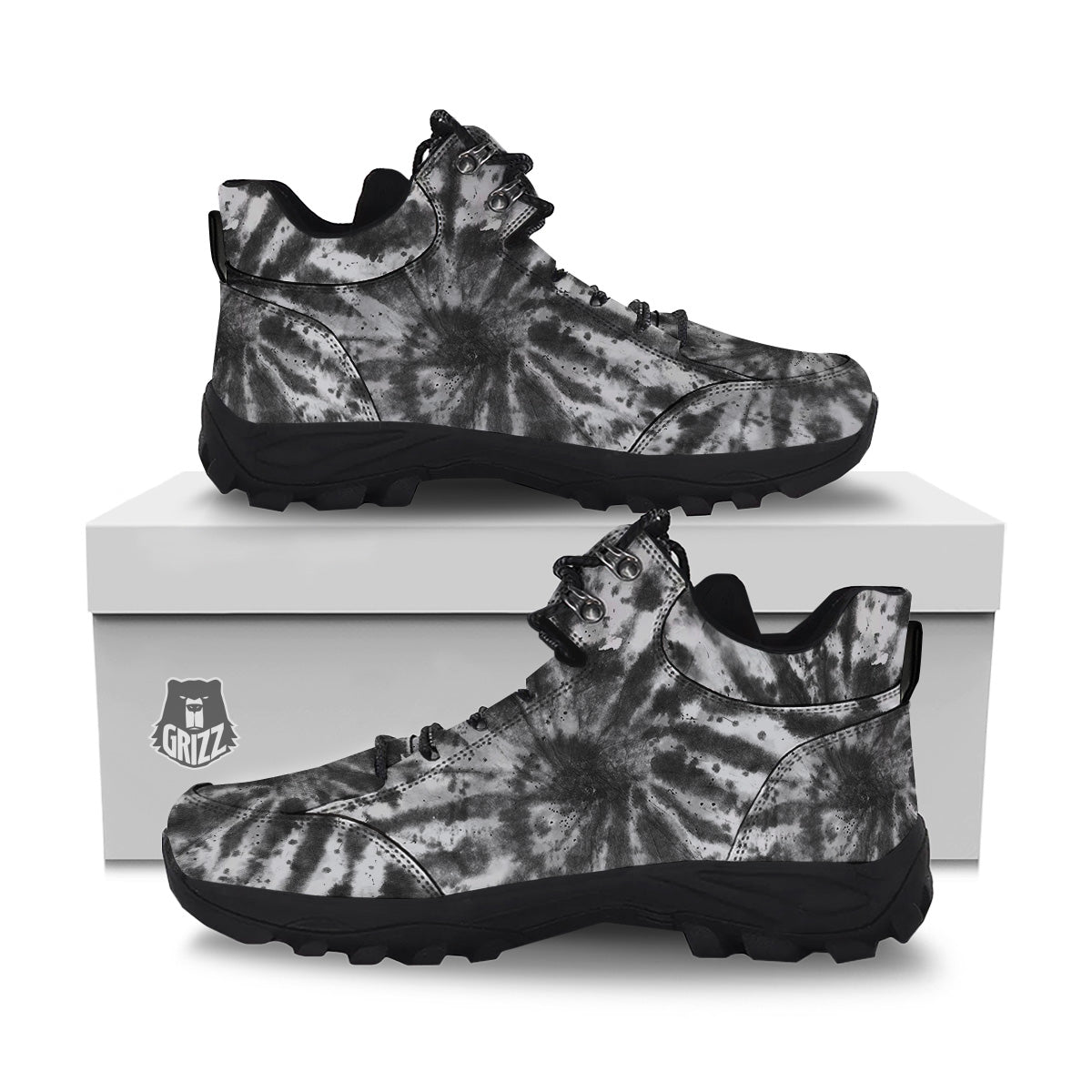 Tie Dye Black White Print Pattern Hiking Shoes-grizzshop