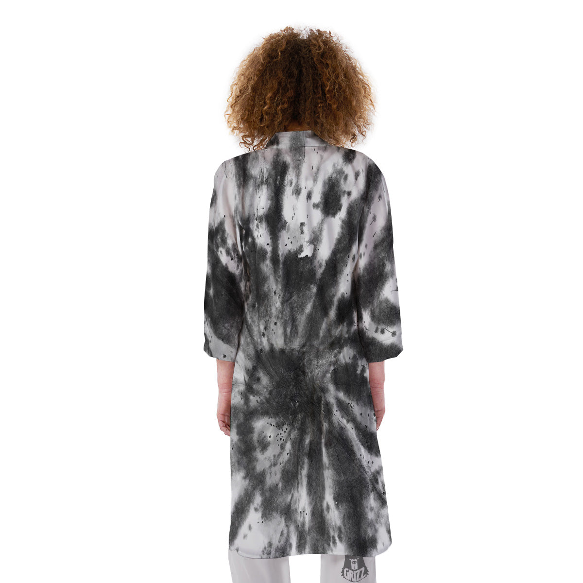 Tie Dye Black White Print Pattern Kimono-grizzshop
