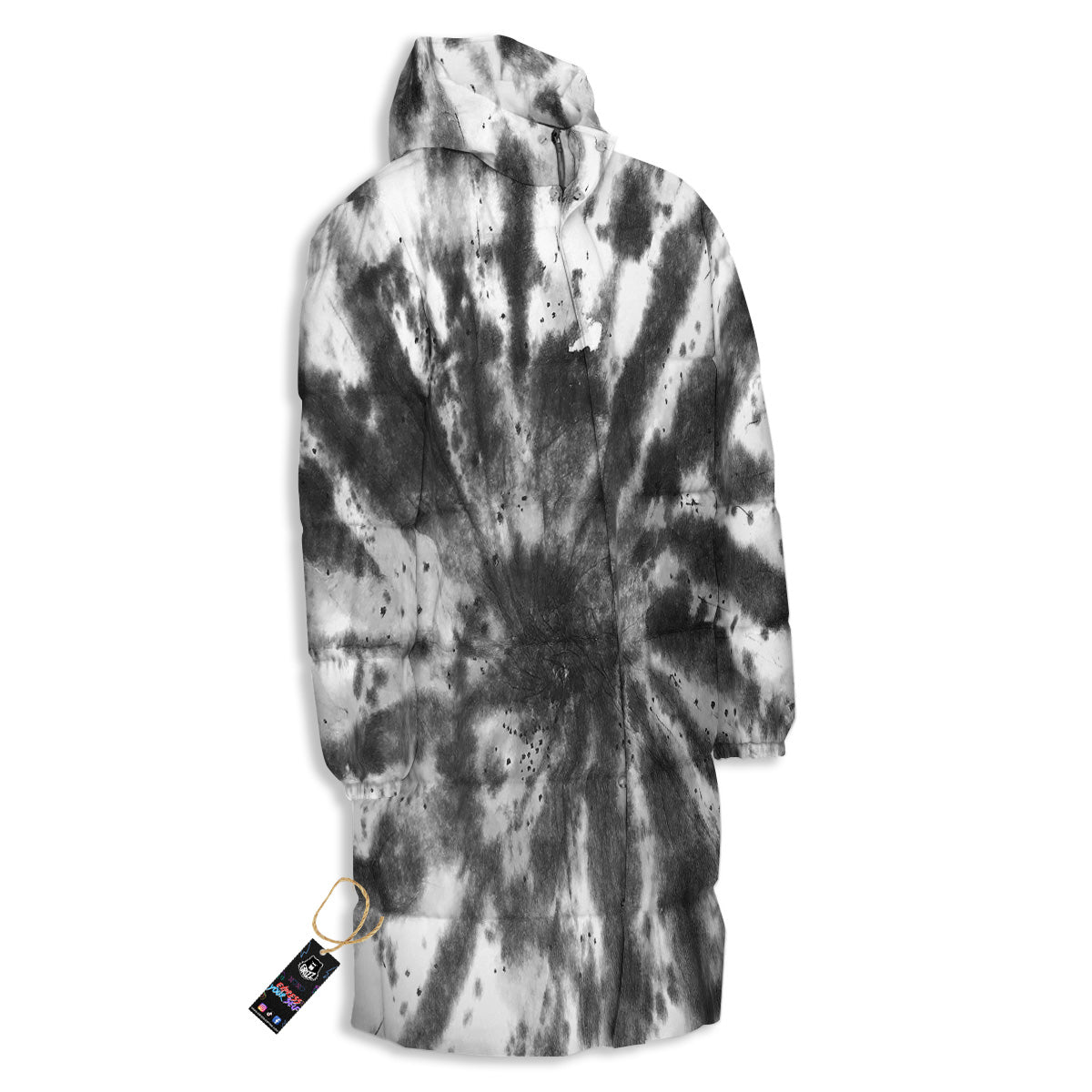 Tie Dye Black White Print Pattern Long Down Jacket-grizzshop