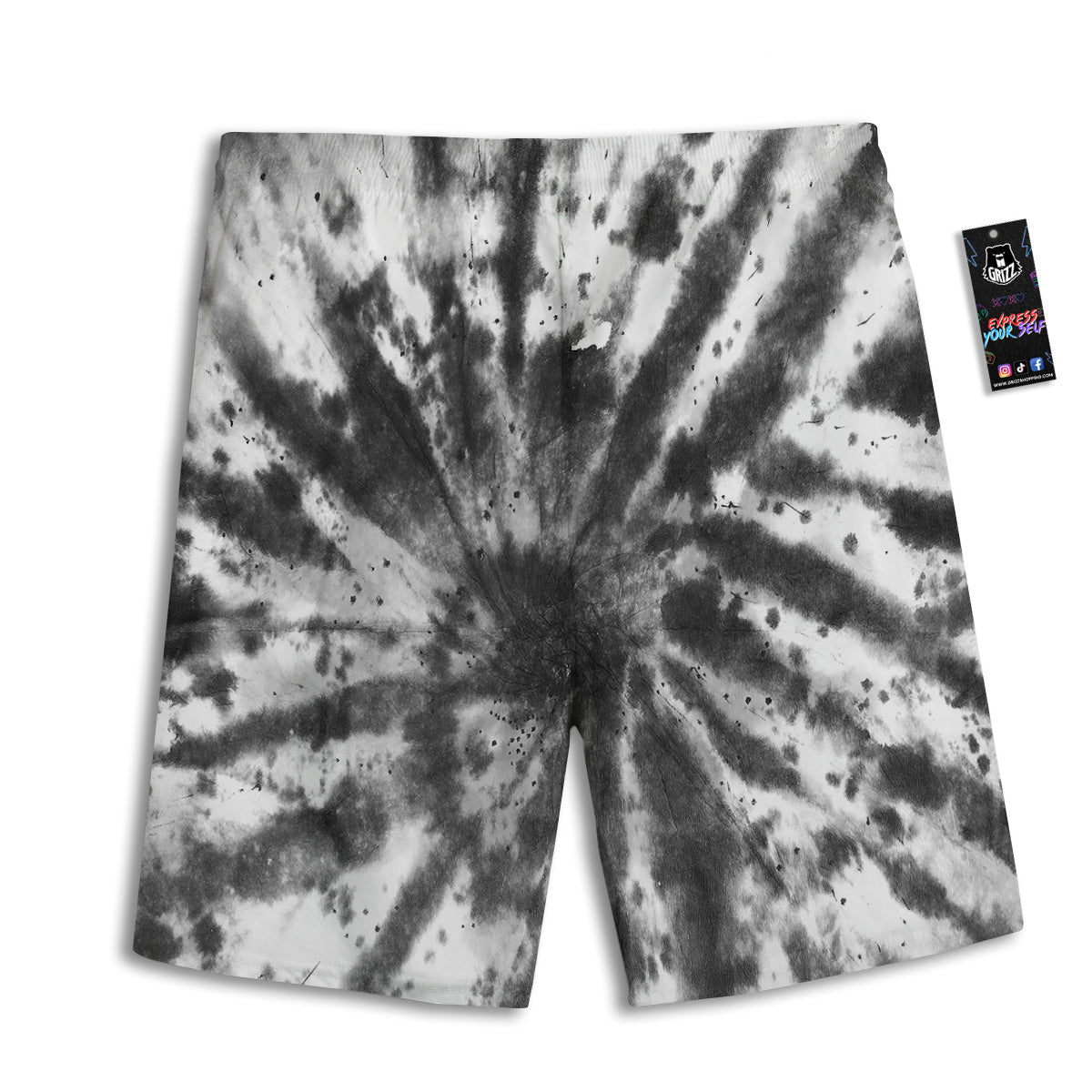 Tie Dye Black White Print Pattern Men's Athletic Shorts