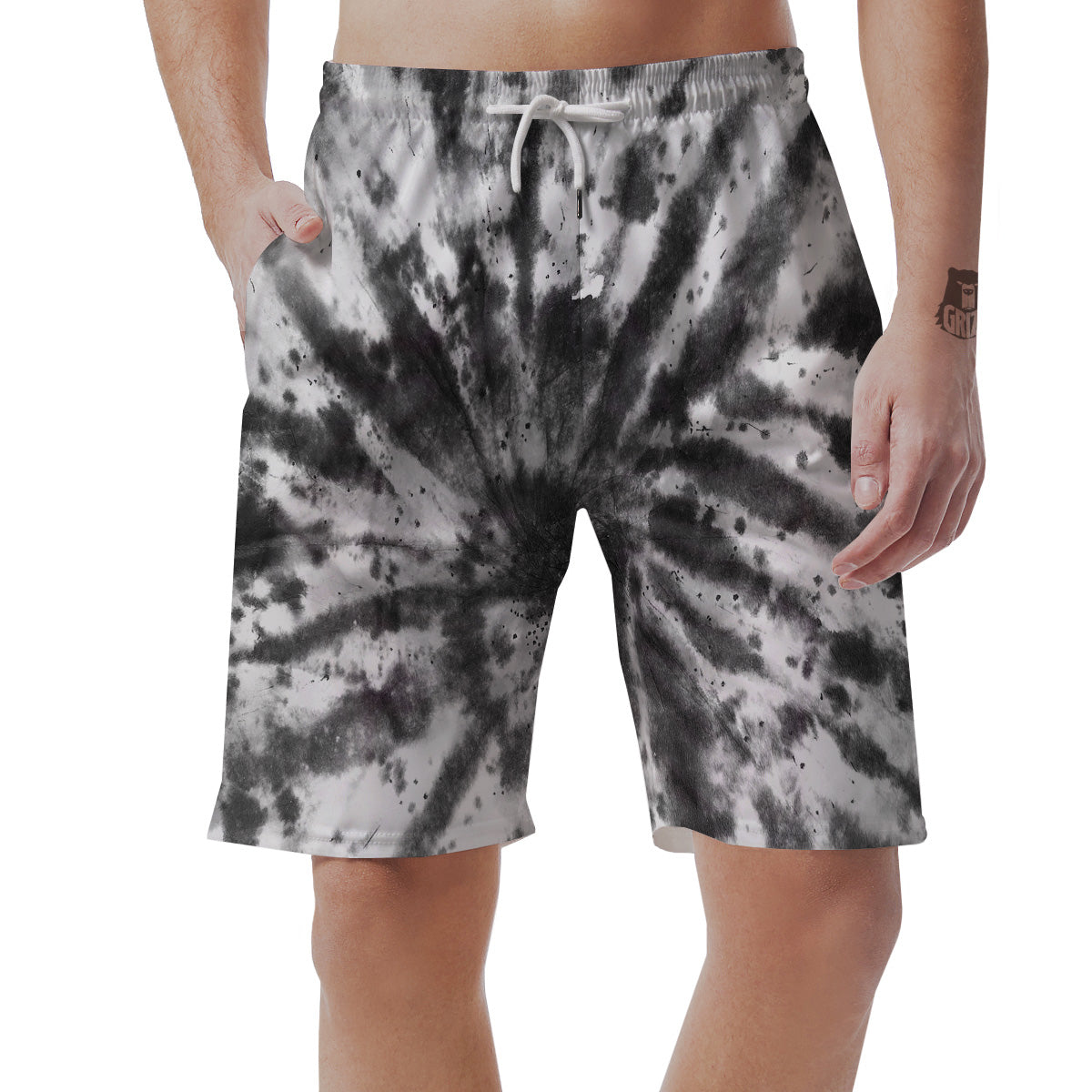 Tie Dye Black White Print Pattern Men's Shorts-grizzshop
