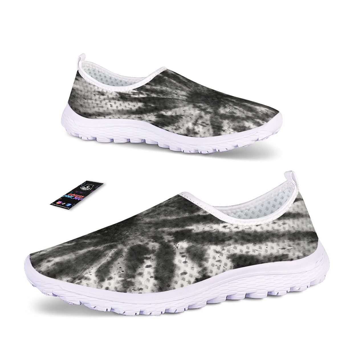 Tie Dye Black White Print Pattern Nurse Shoes-grizzshop
