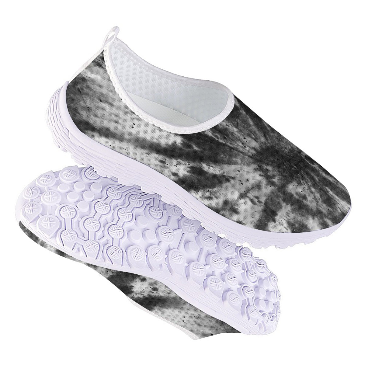 Tie Dye Black White Print Pattern Nurse Shoes-grizzshop