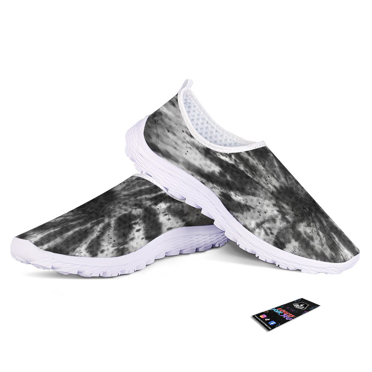 Tie Dye Black White Print Pattern Nurse Shoes-grizzshop