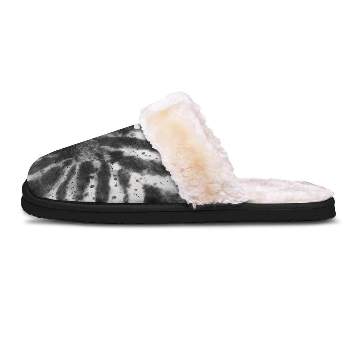 Tie Dye Black White Print Pattern Slippers-grizzshop