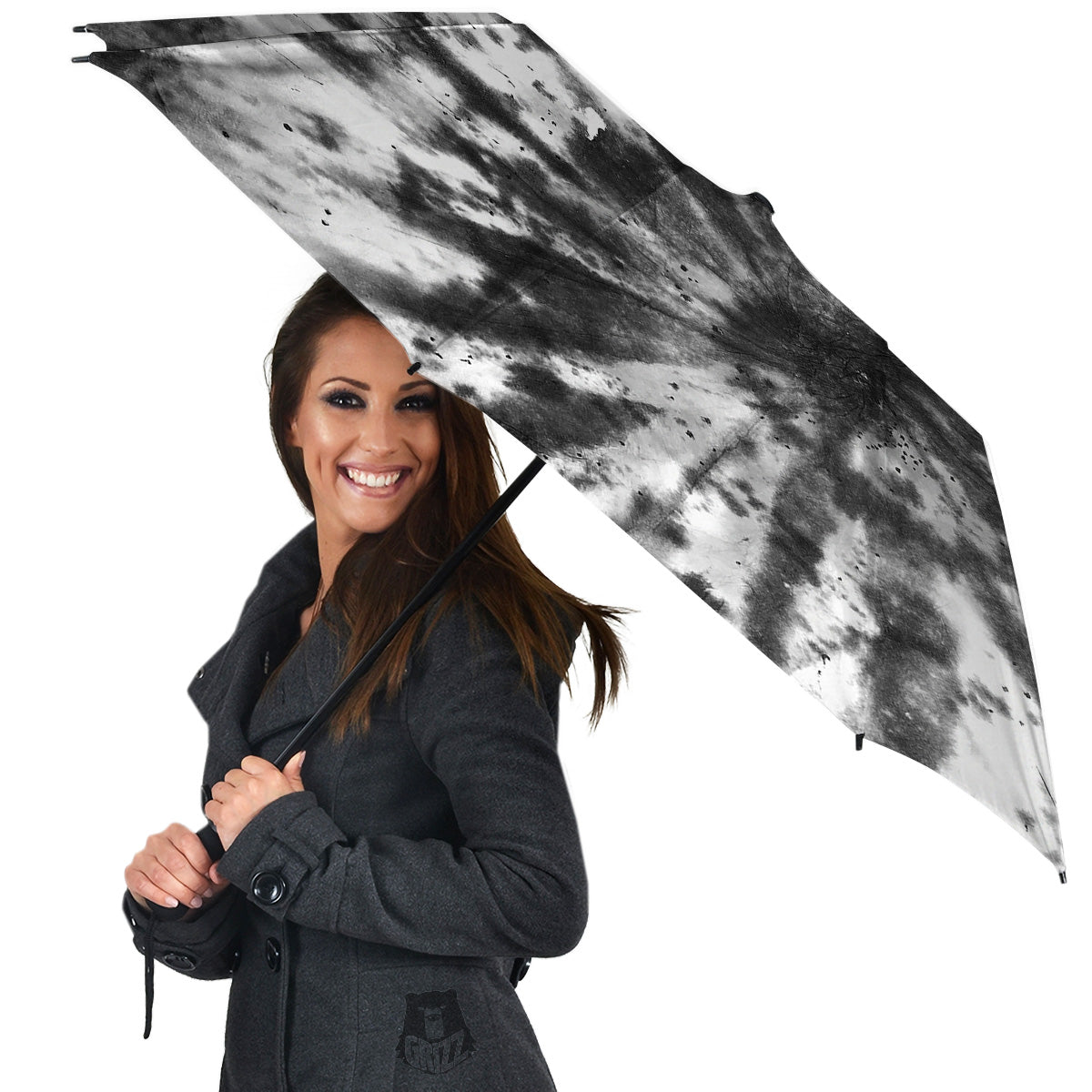 Tie Dye Black White Print Pattern Umbrella-grizzshop