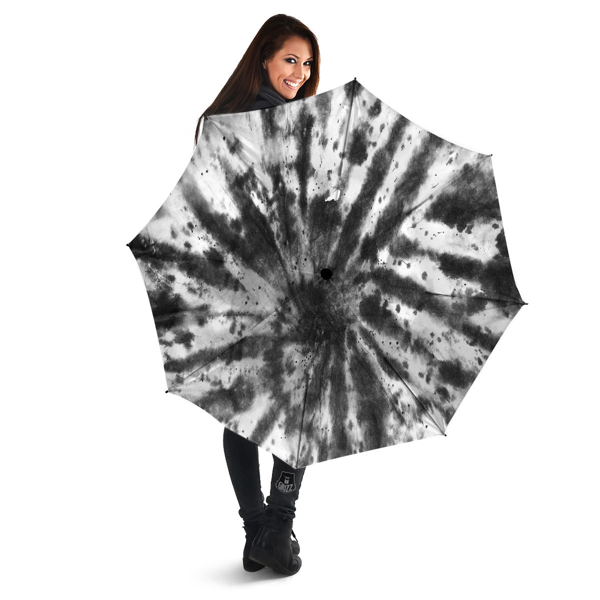 Tie Dye Black White Print Pattern Umbrella-grizzshop