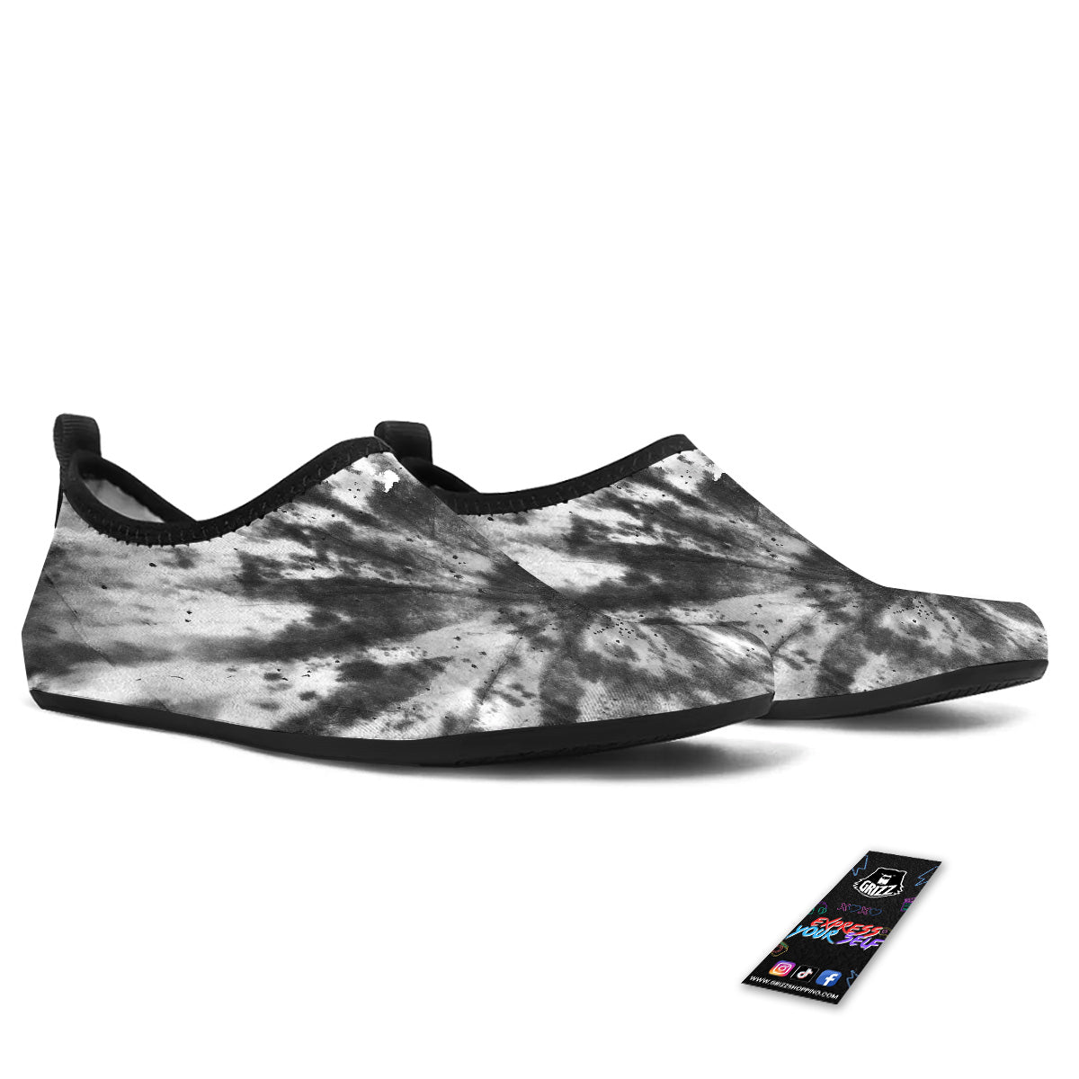 Tie Dye Black White Print Pattern Water Shoes-grizzshop