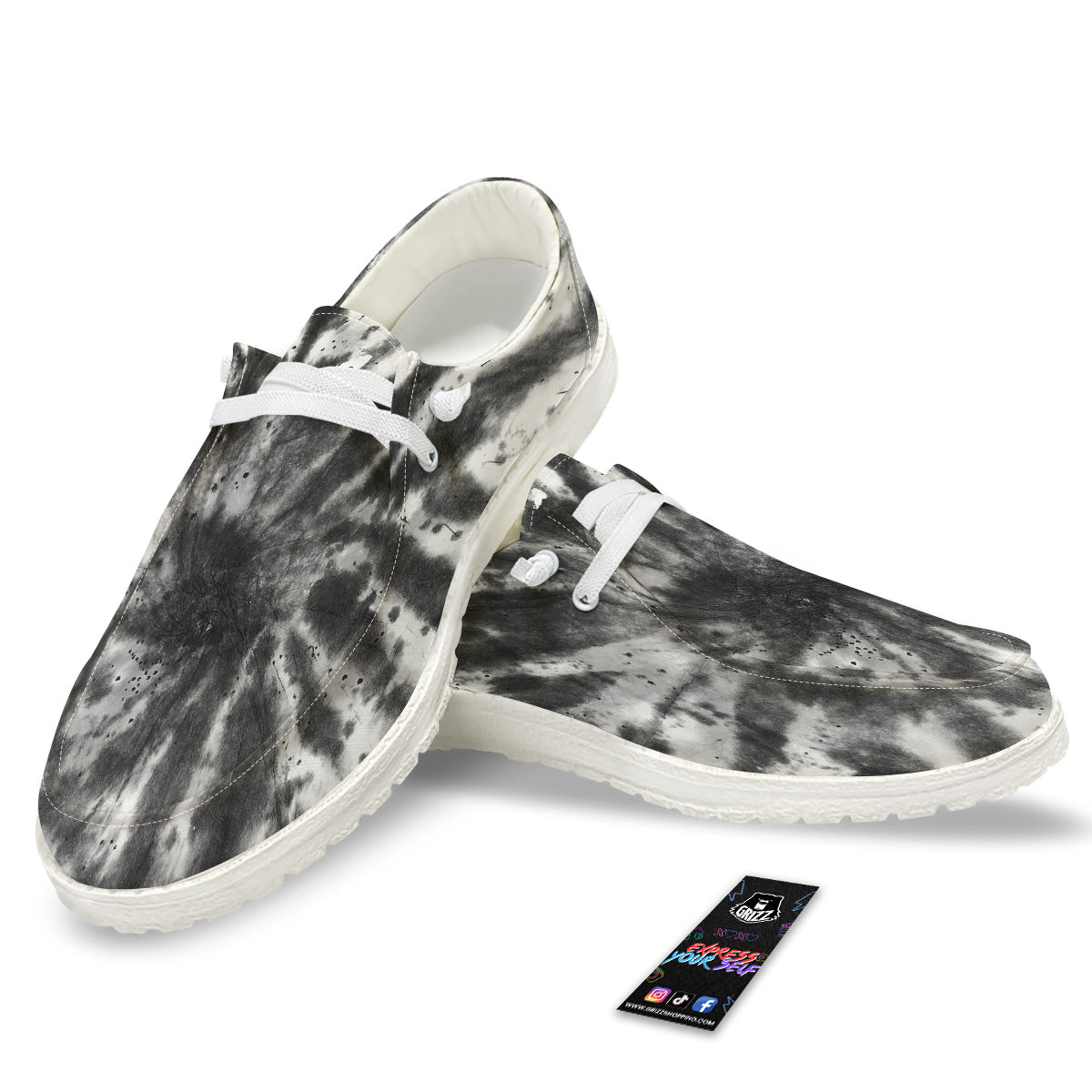 Tie Dye Black White Print Pattern White Loafers-grizzshop