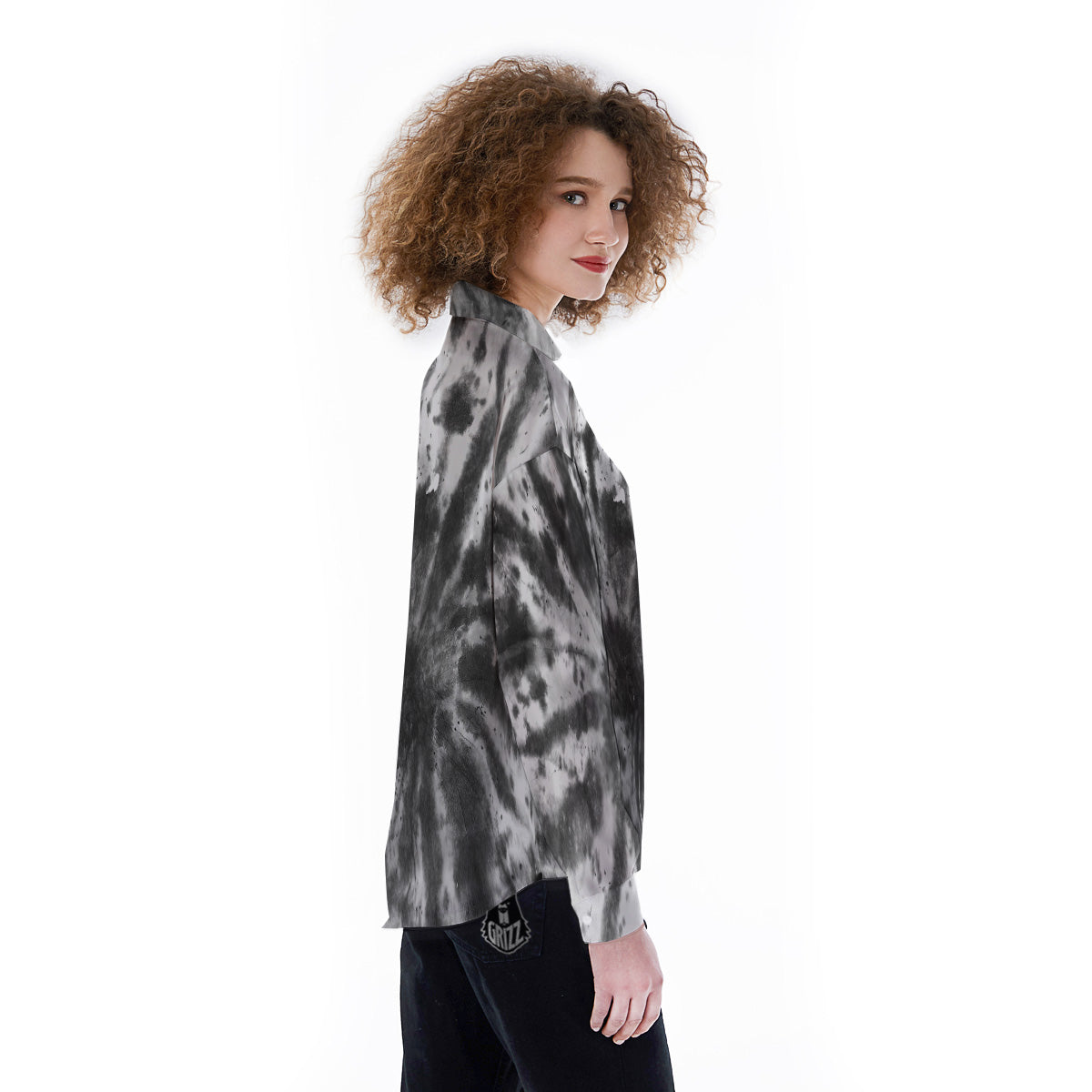 Tie Dye Black White Print Pattern Women's Long Sleeve Shirts-grizzshop