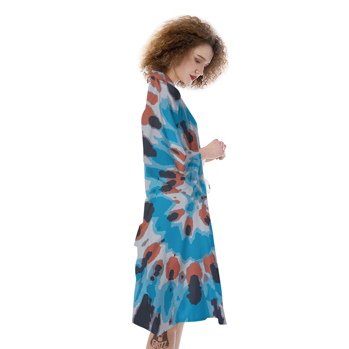 Tie Dye Blue And Orange Print Kimono-grizzshop