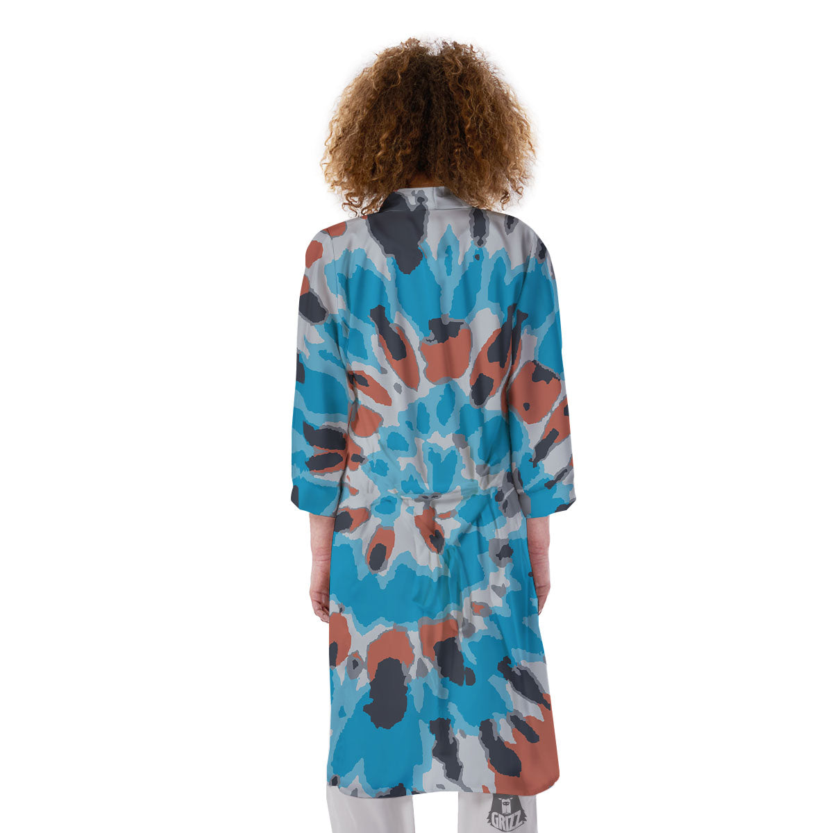 Tie Dye Blue And Orange Print Kimono-grizzshop