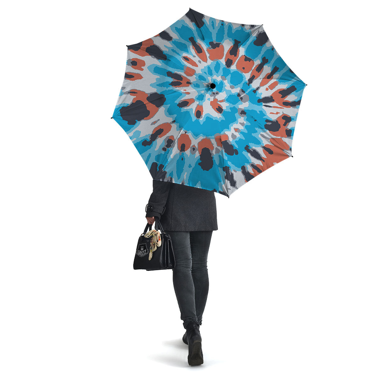 Tie Dye Blue And Orange Print Umbrella-grizzshop