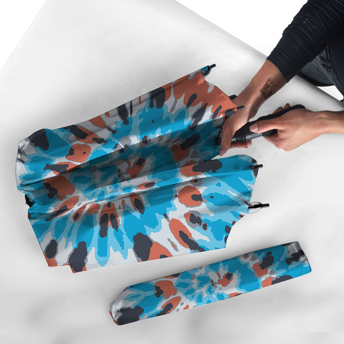 Tie Dye Blue And Orange Print Umbrella-grizzshop