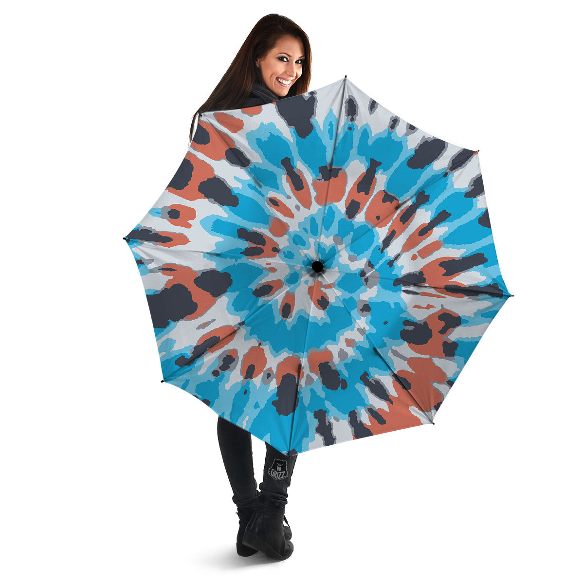 Tie Dye Blue And Orange Print Umbrella-grizzshop