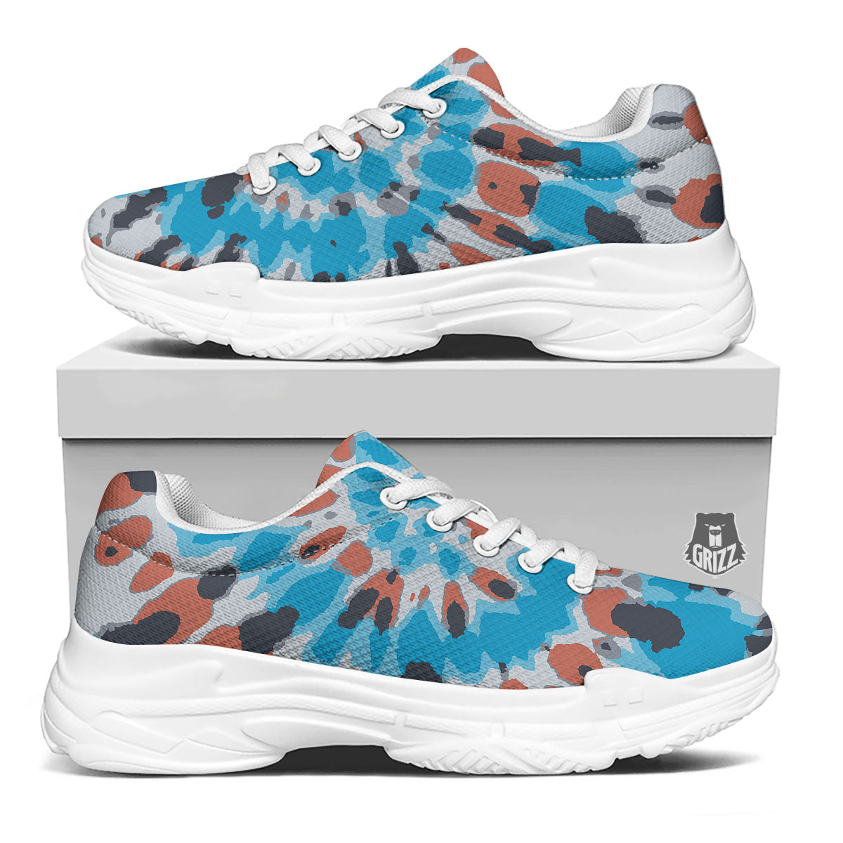 Tie Dye Blue And Orange Print White Chunky Shoes-grizzshop