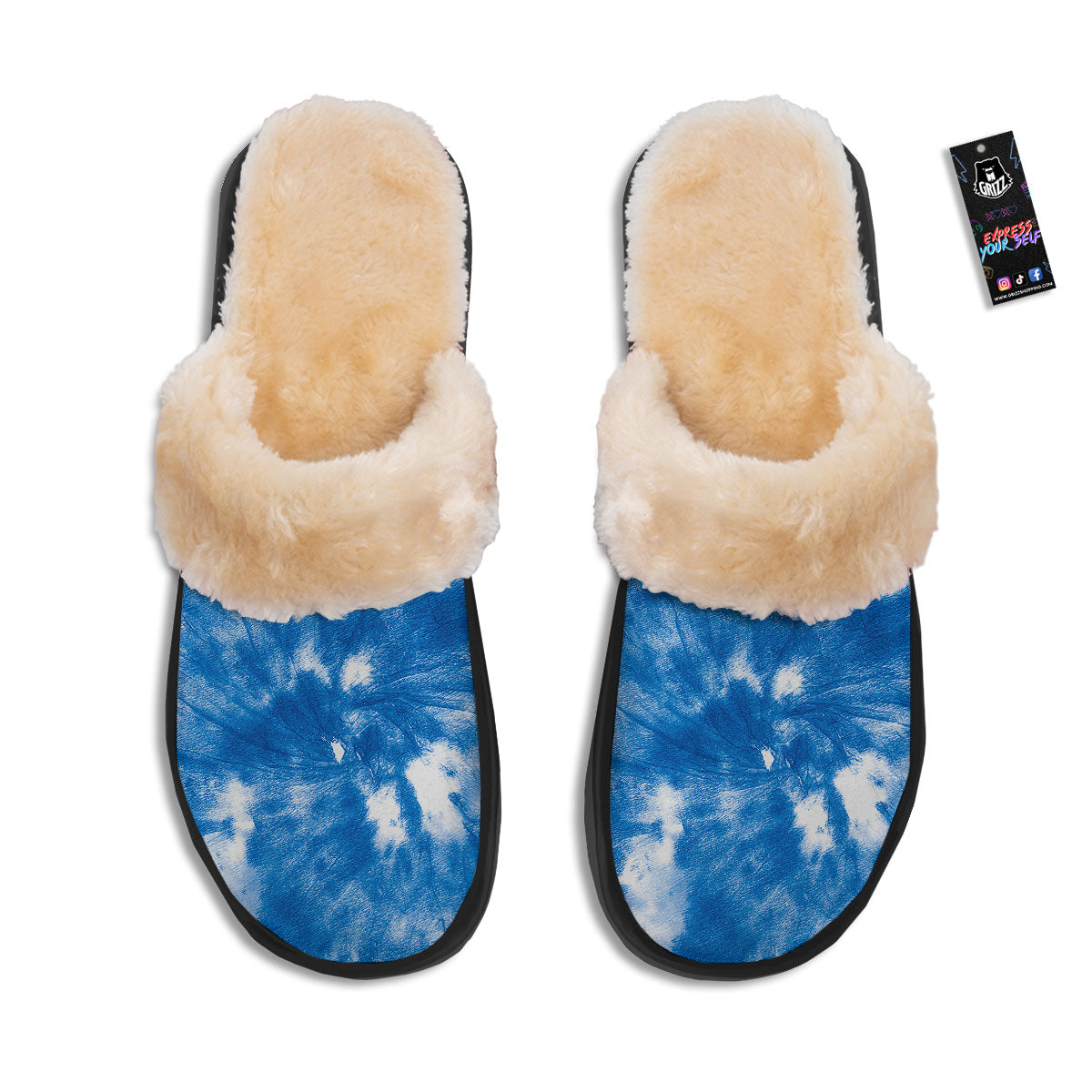 Tie Dye Blue And White Print Slippers-grizzshop
