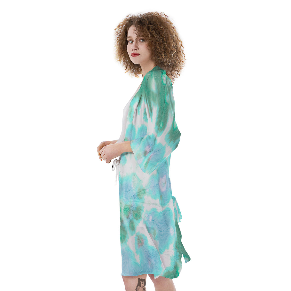 Tie Dye Blue Green And White Print Kimono-grizzshop