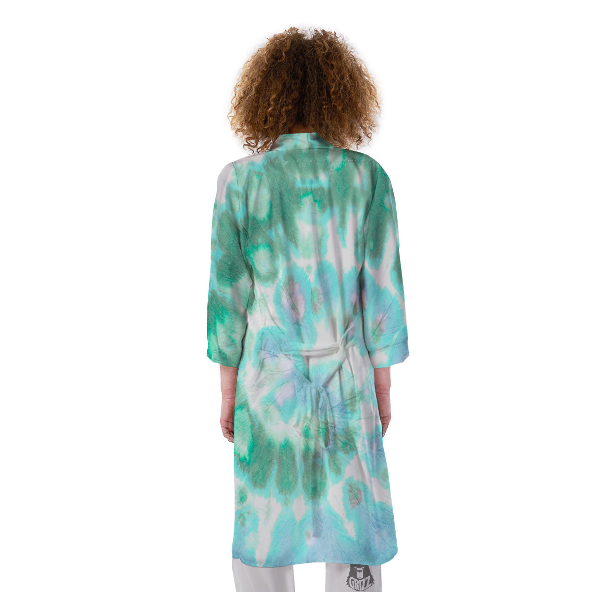 Tie Dye Blue Green And White Print Kimono-grizzshop
