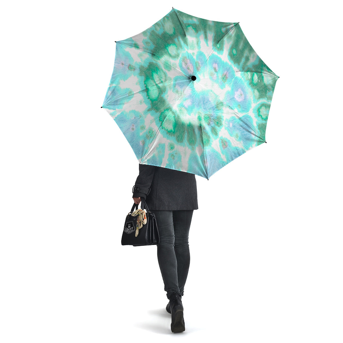 Tie Dye Blue Green And White Print Umbrella-grizzshop