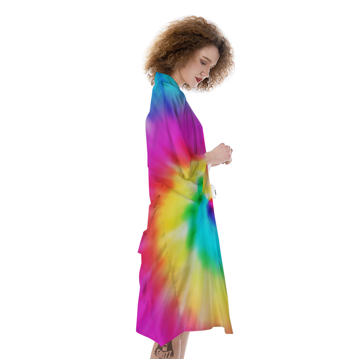Tie Dye Blue Pink And Yellow Print Kimono-grizzshop