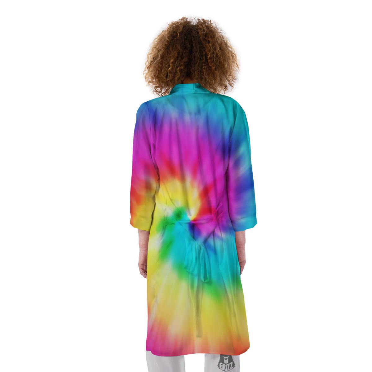Tie Dye Blue Pink And Yellow Print Kimono-grizzshop