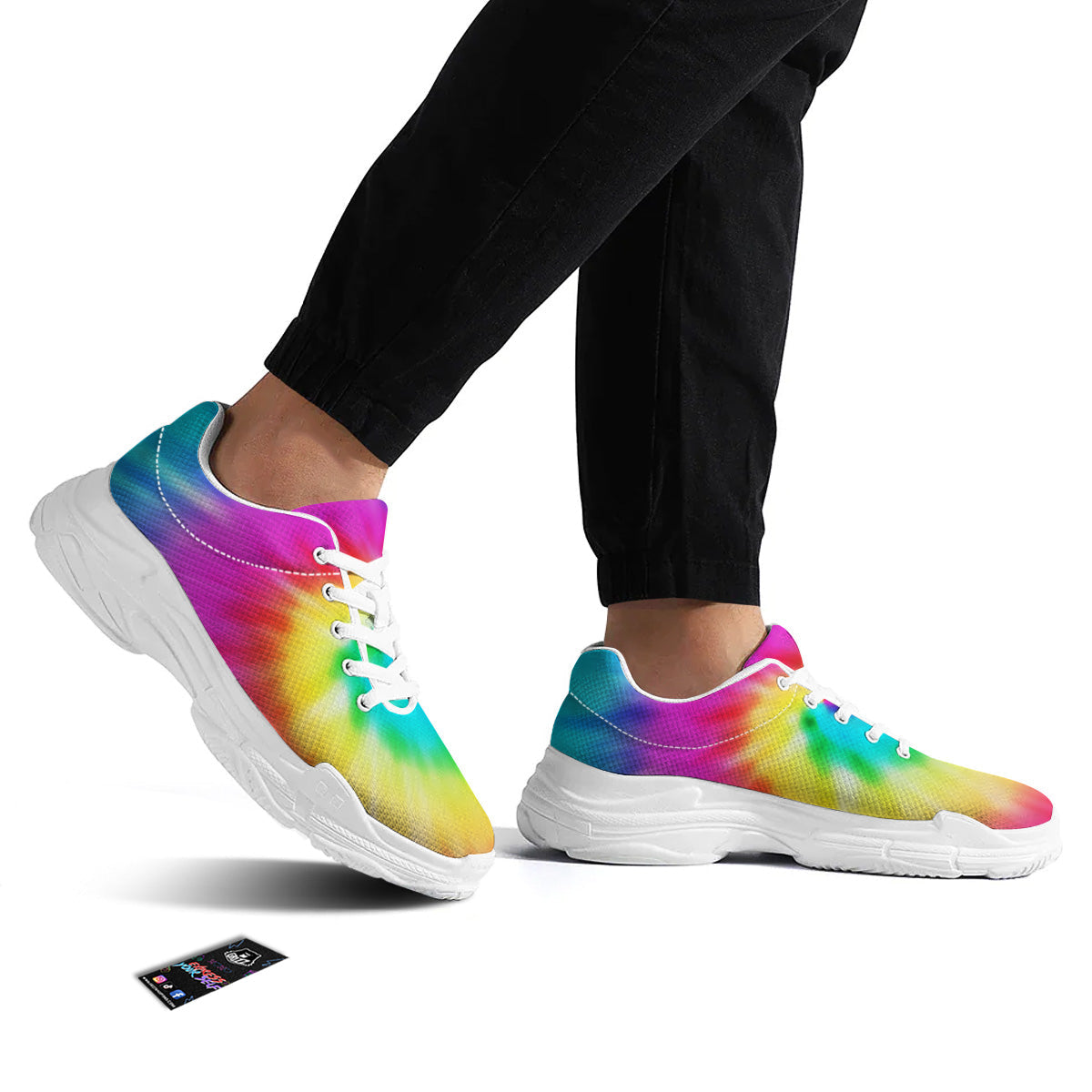 Tie Dye Blue Pink And Yellow Print White Chunky Shoes-grizzshop