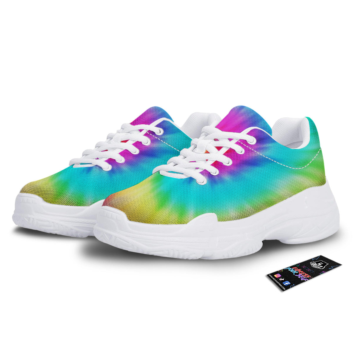 Tie Dye Blue Pink And Yellow Print White Chunky Shoes-grizzshop