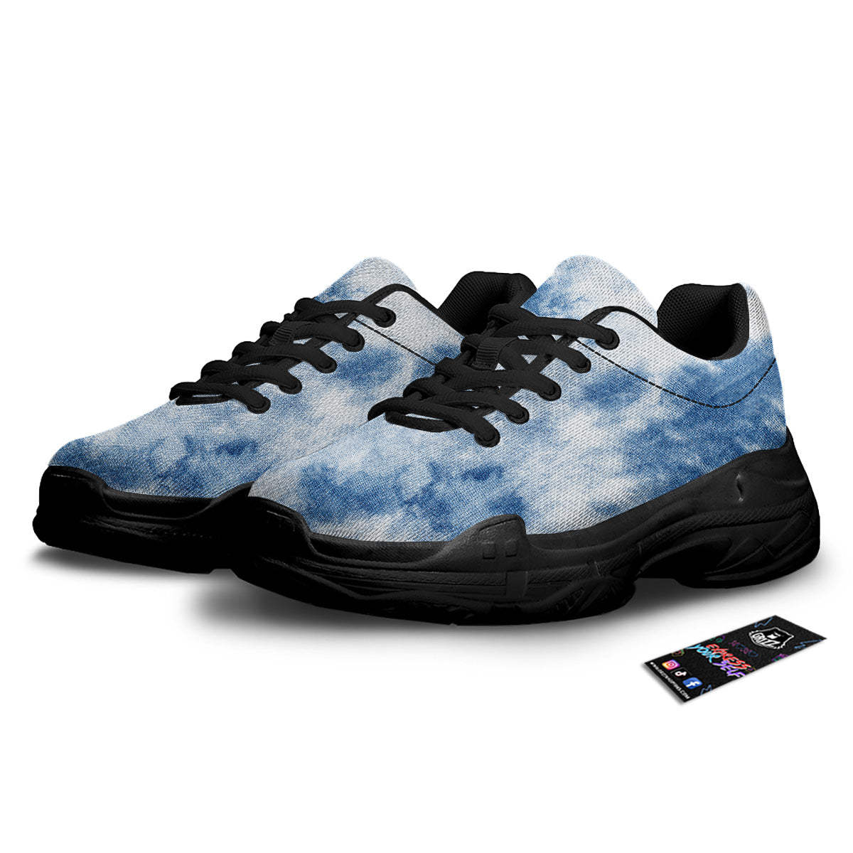 Tie Dye Blue Print Black Chunky Shoes-grizzshop