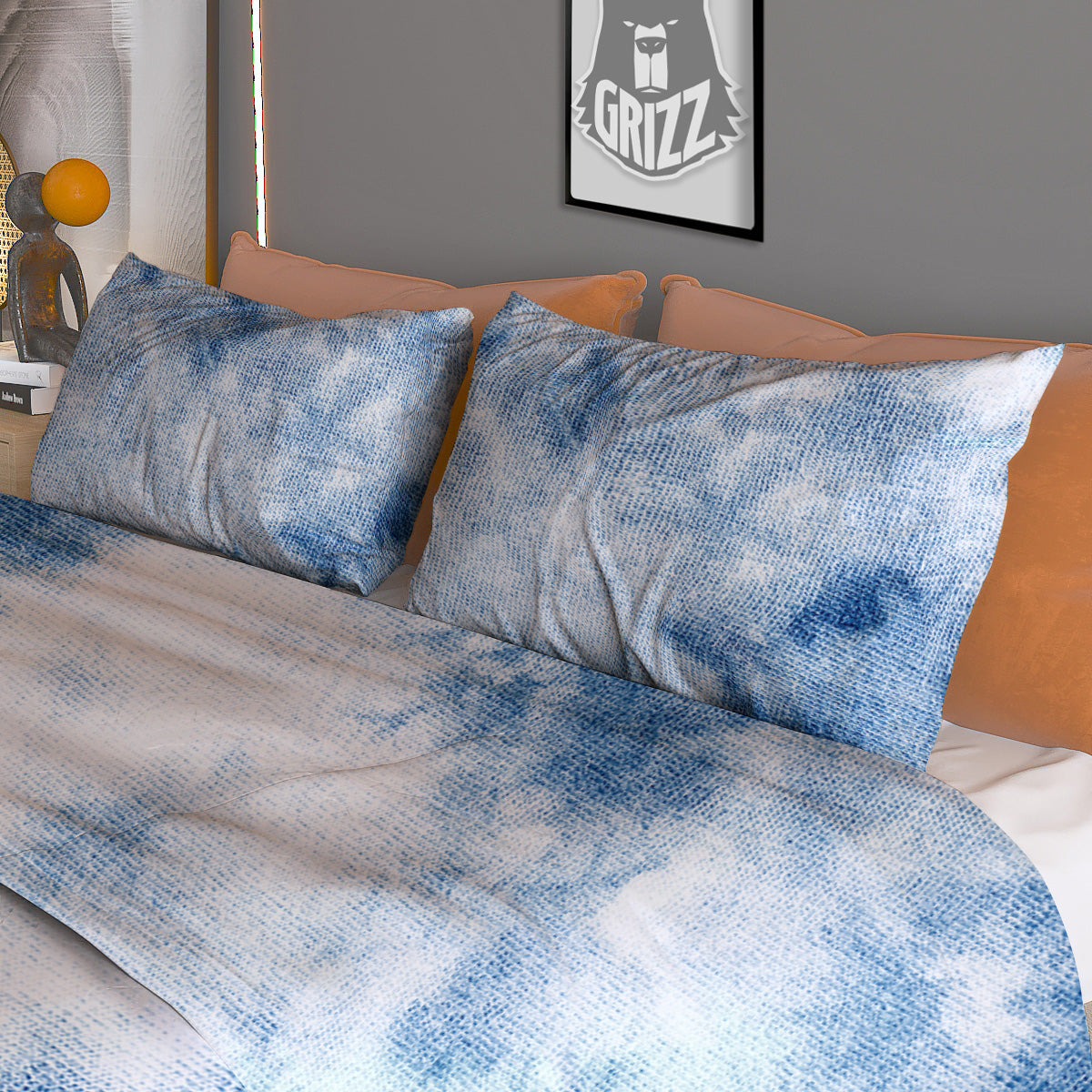 Tattersall Deep Blue Print Pattern Duvet Cover Bedding Set