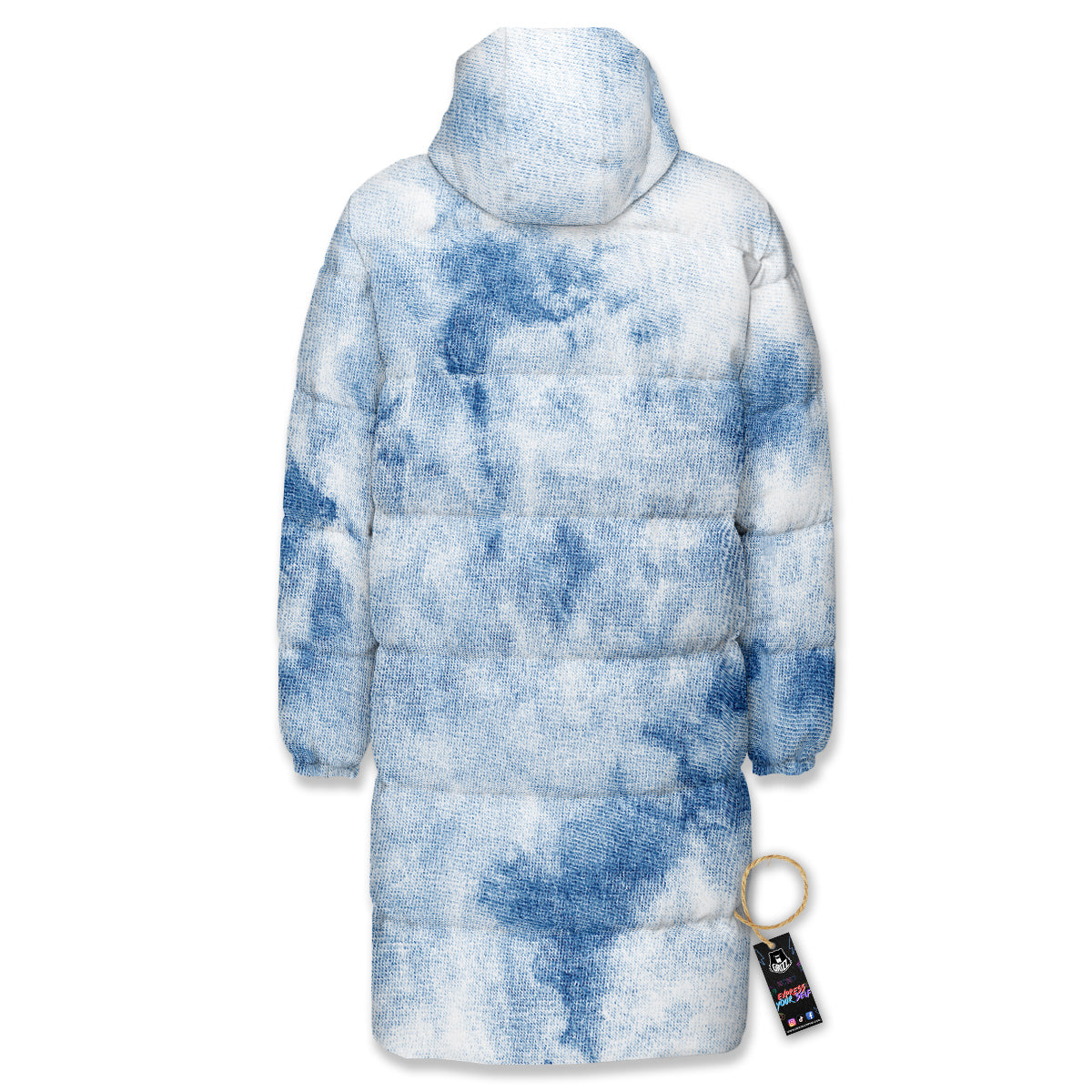 Tie Dye Blue Print Long Down Jacket-grizzshop