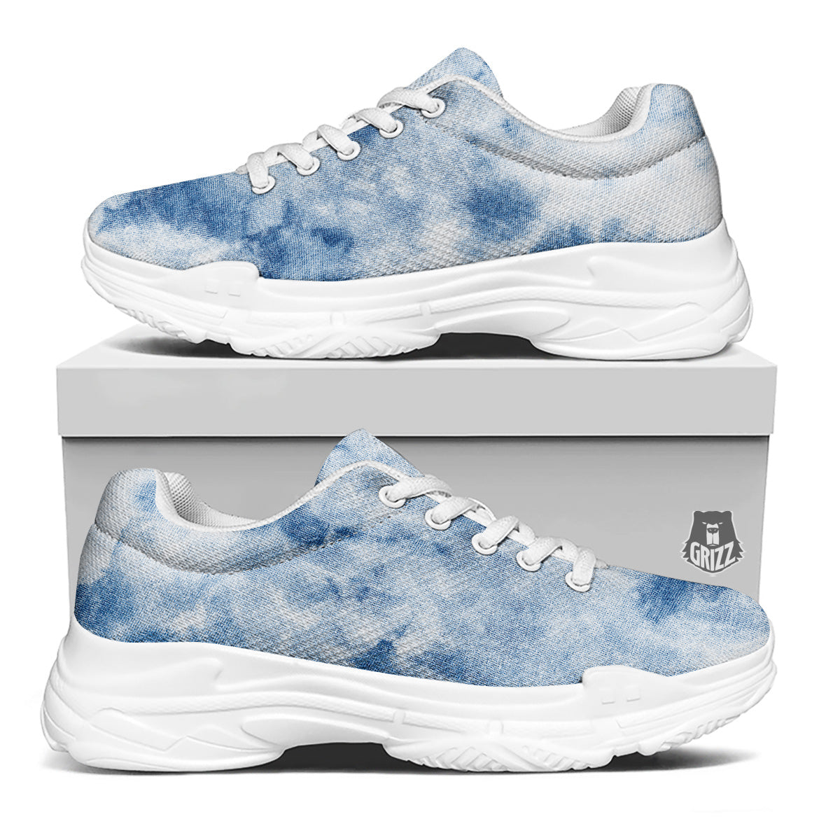 Tie Dye Blue Print White Chunky Shoes-grizzshop