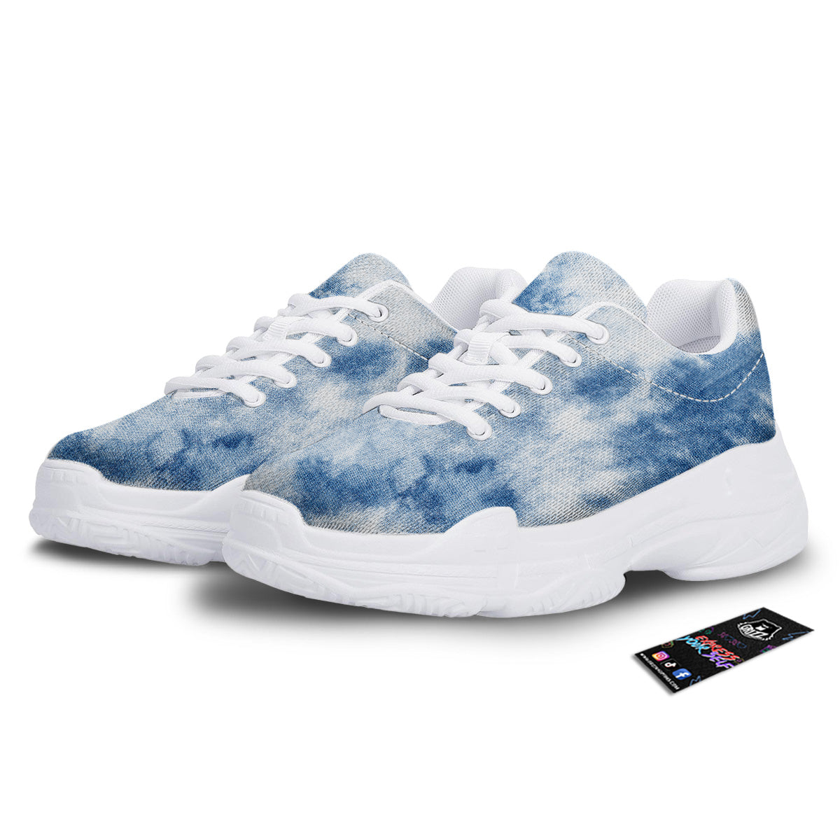 Tie Dye Blue Print White Chunky Shoes-grizzshop