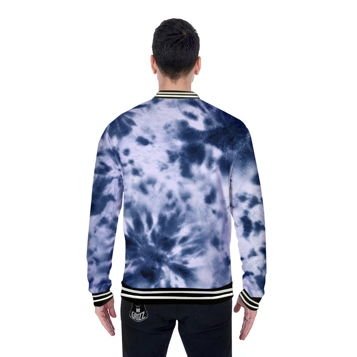 Tie Dye Blue Shibori Print Baseball Jacket-grizzshop