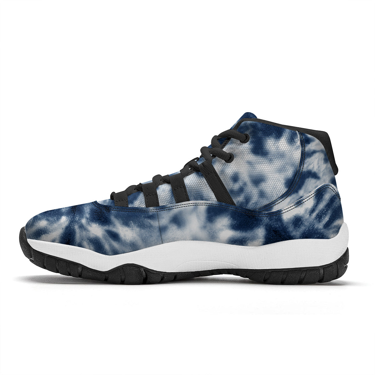Tie Dye Blue Shibori Print Black Bball Shoes-grizzshop