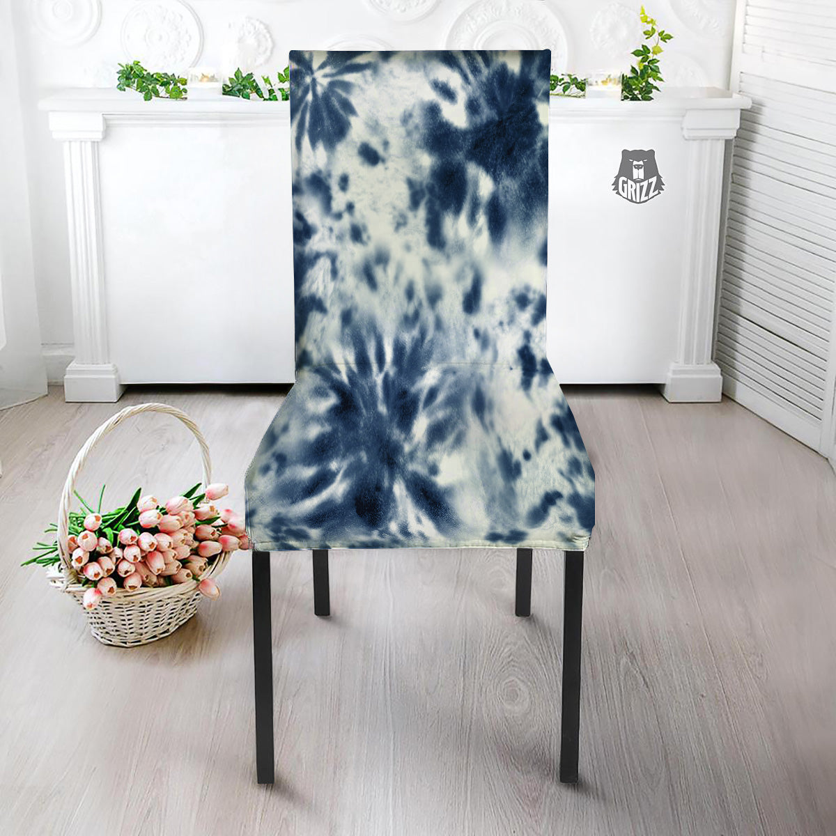Tie Dye Blue Shibori Print Dining Chair Slipcover-grizzshop