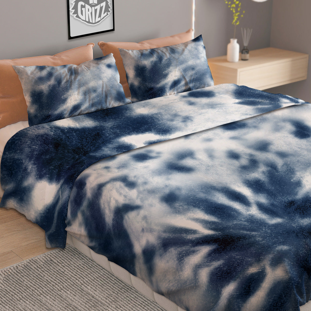 Tattersall Denim Print Pattern Duvet Cover Bedding Set
