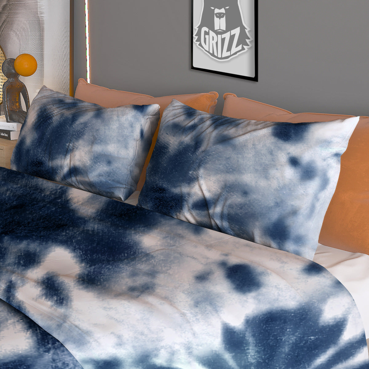Tattersall Denim Print Pattern Duvet Cover Bedding Set