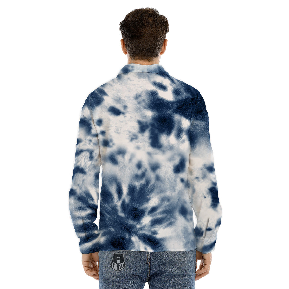 Tie Dye Blue Shibori Print Men's Dress Shirts-grizzshop