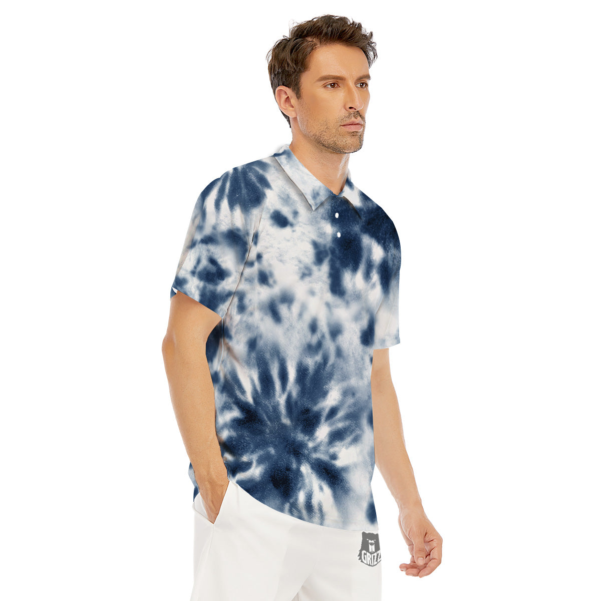 Tie Dye Blue Shibori Print Men's Golf Shirts-grizzshop