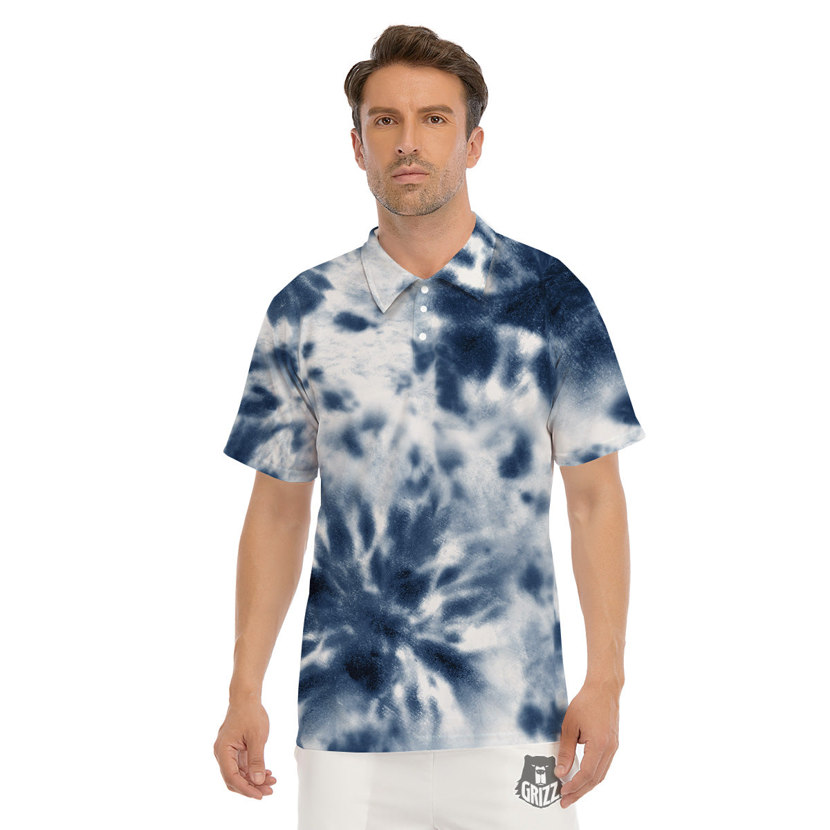 Tie Dye Blue Shibori Print Men's Golf Shirts-grizzshop