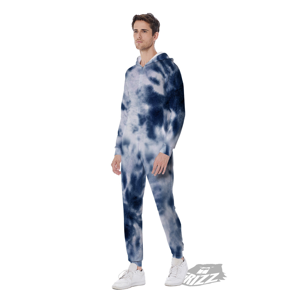 Tie Dye Blue Shibori Print Men's Jumpsuit-grizzshop