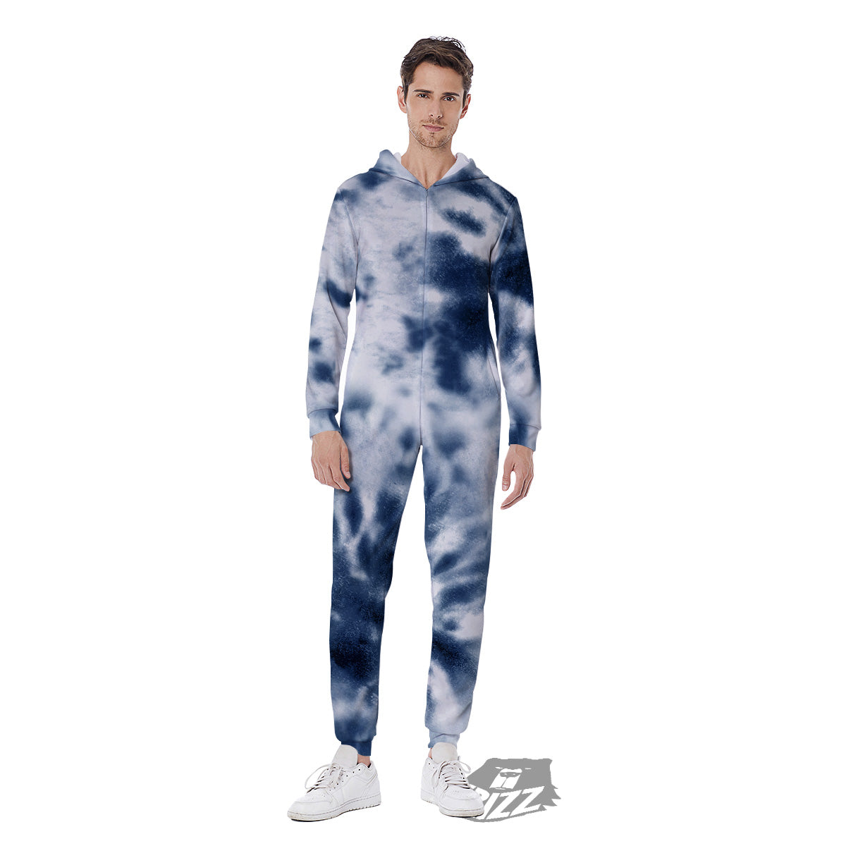 Tie Dye Blue Shibori Print Men's Jumpsuit-grizzshop
