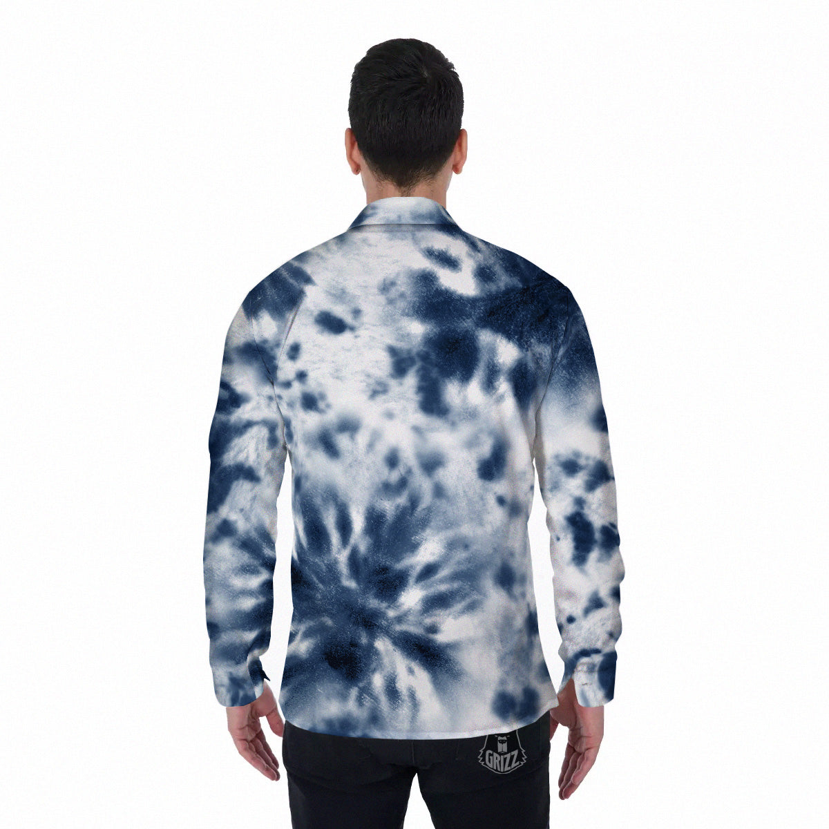Tie Dye Blue Shibori Print Men's Long Sleeve Shirts-grizzshop