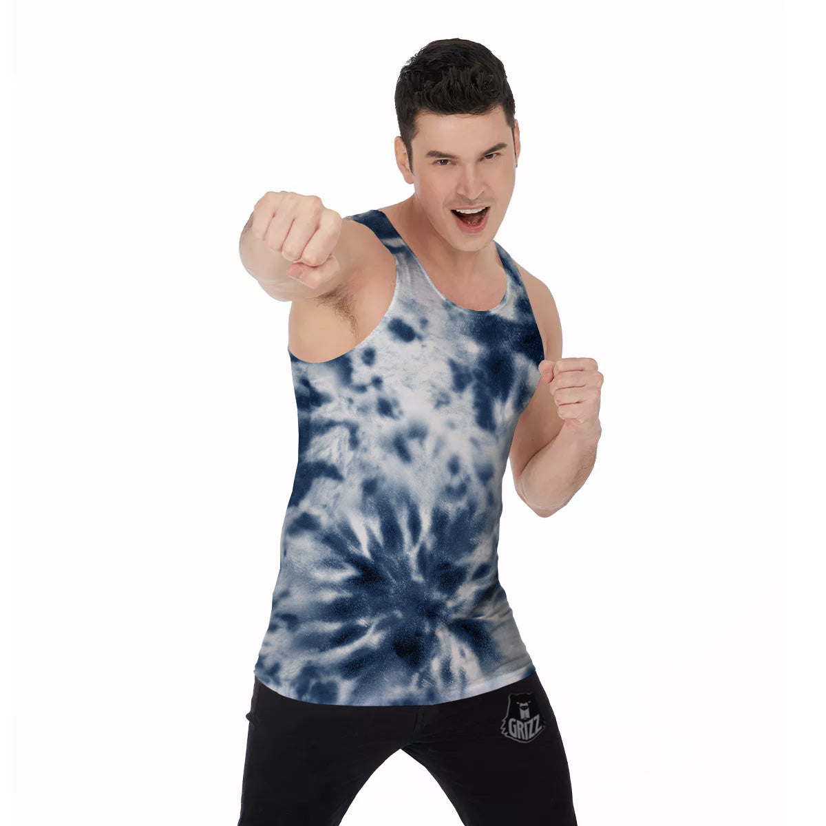 Tie Dye Blue Shibori Print Men's Tank Top-grizzshop
