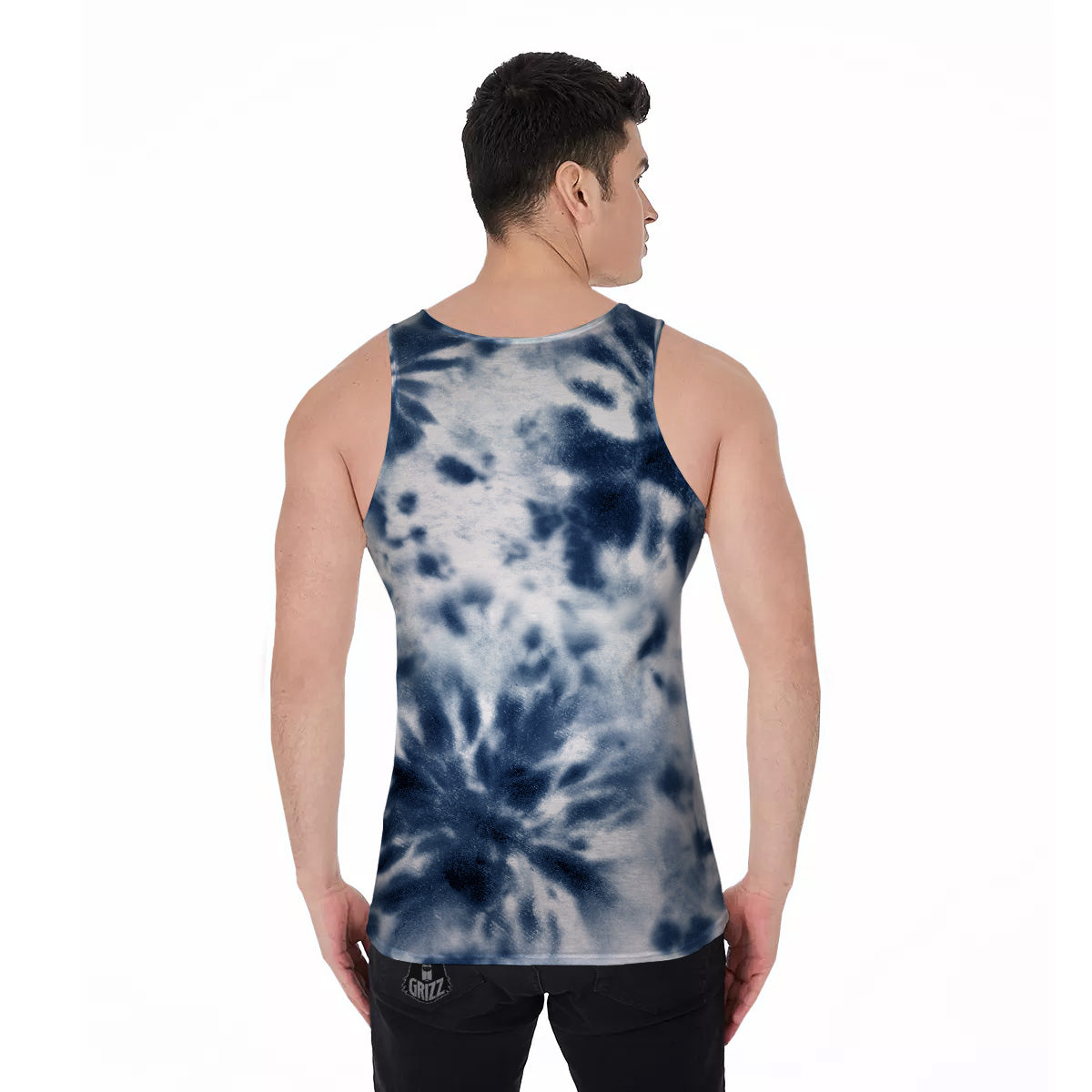 Tie Dye Blue Shibori Print Men's Tank Top-grizzshop